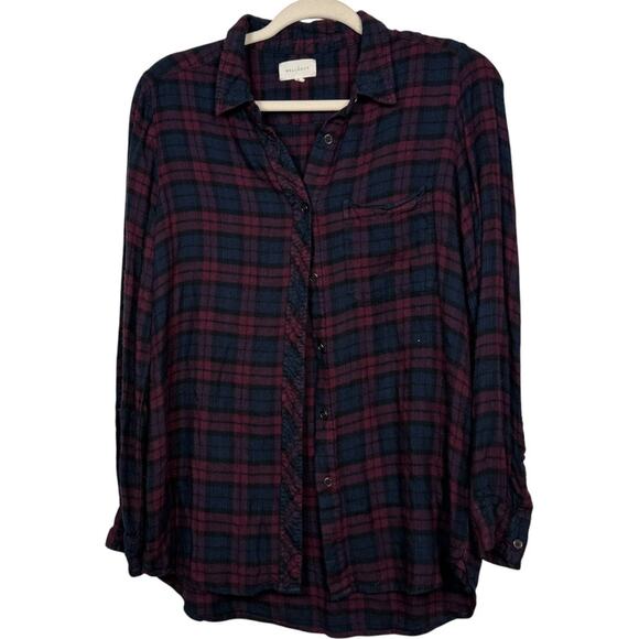 MELLODAY Tops - Melloday burgundy & blue super soft rayon flannel button front Medium